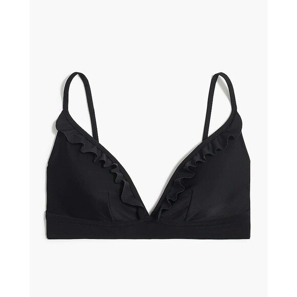 NWT J. Crew Size XS Ruffle French Bikini Top Black Spaghetti Strap Triangle Swim - Picture 3 of 12
